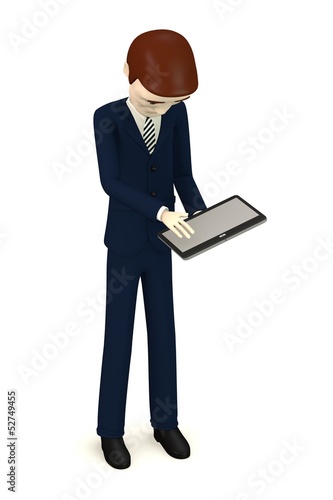 3d render of cartoon character with tablet