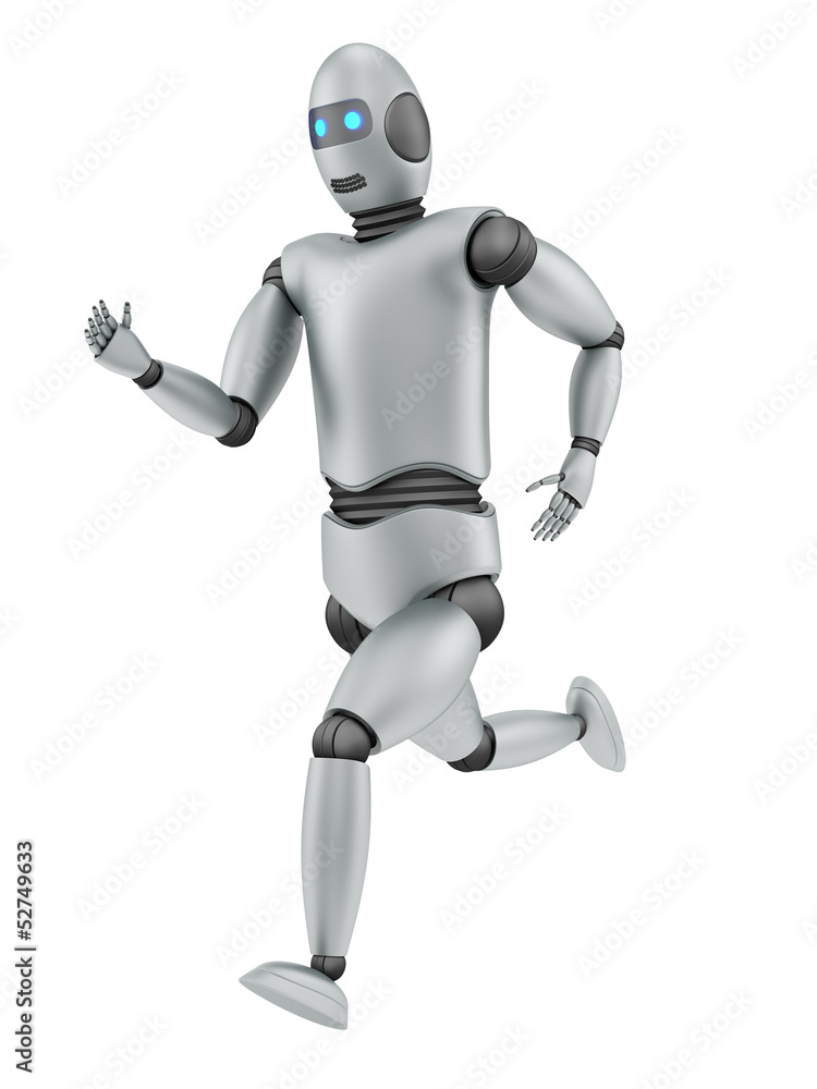 render of a running robot, isolated on white render of a running robot, isolated on white