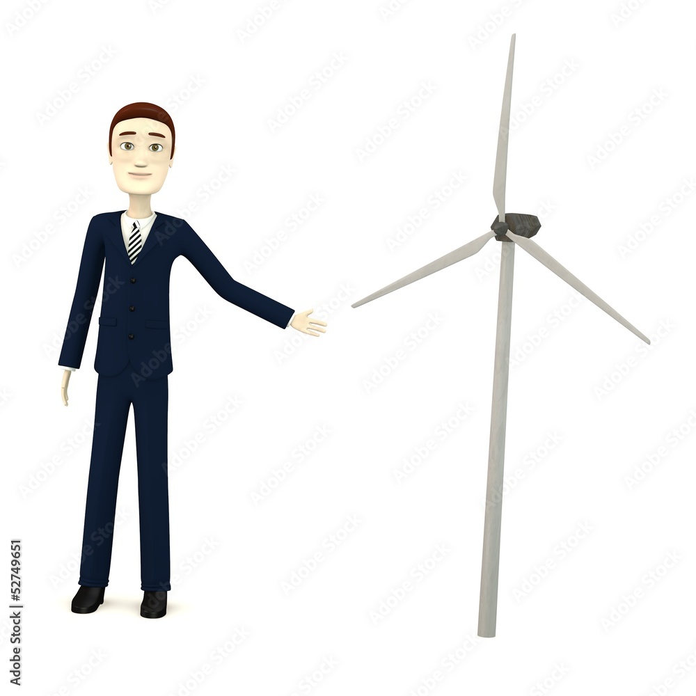 3d render of cartoon character with wind turbine 3d render of cartoon character with wind turbine