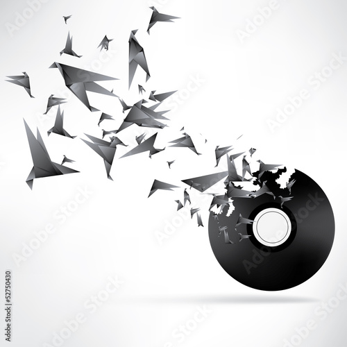 Origami paper bird on abstract background