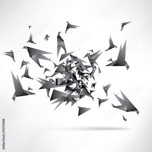 Origami paper bird on abstract background