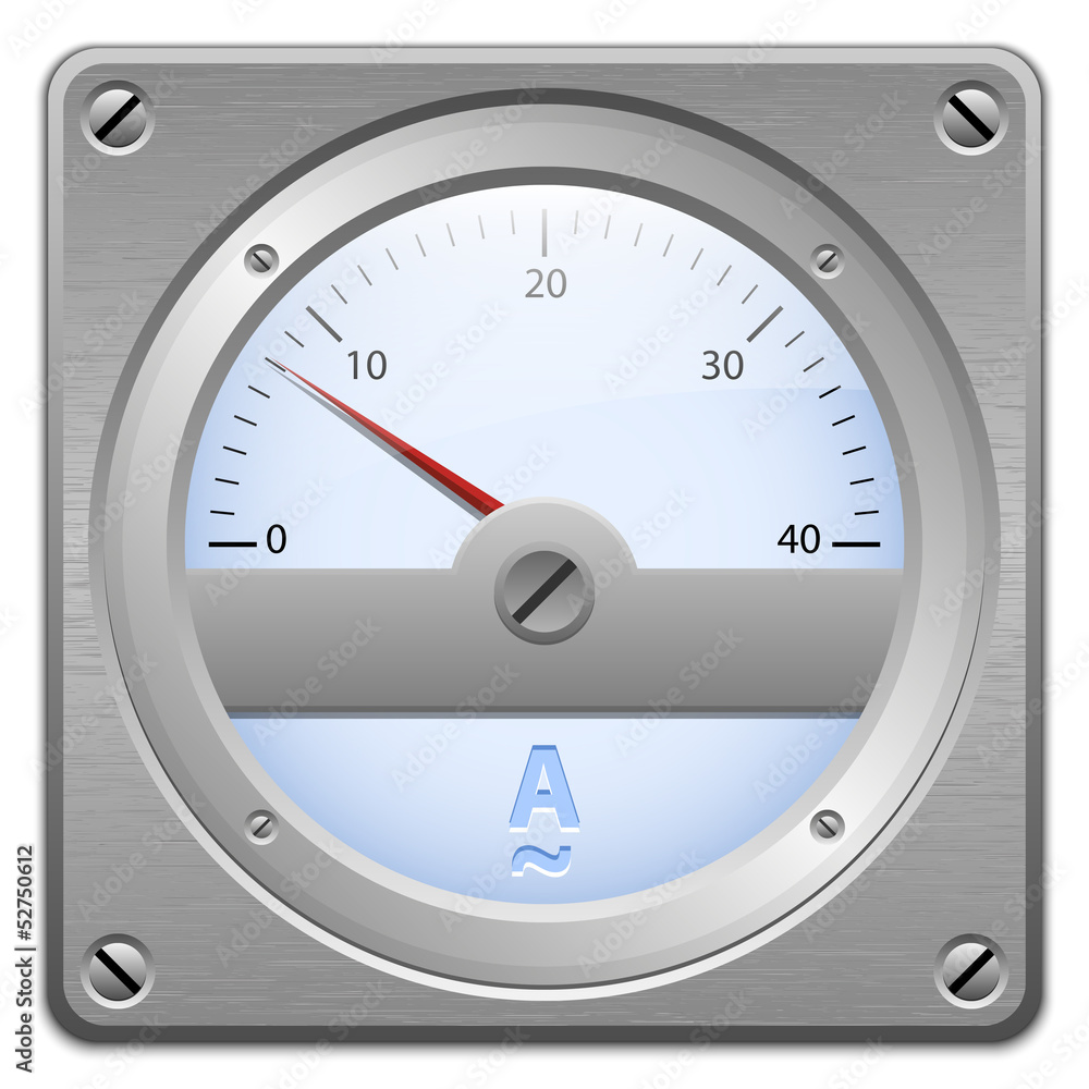 Analog ammeter on metal plate, vector illustration Analog ammeter on metal plate, vector illustration
