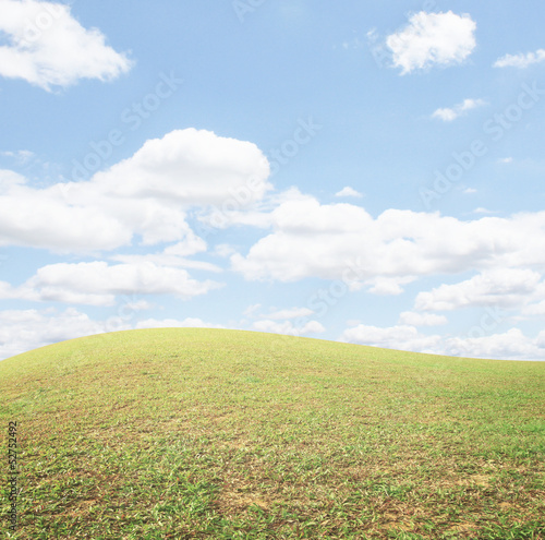 Beautiful futuristic landscape with grass and clouds