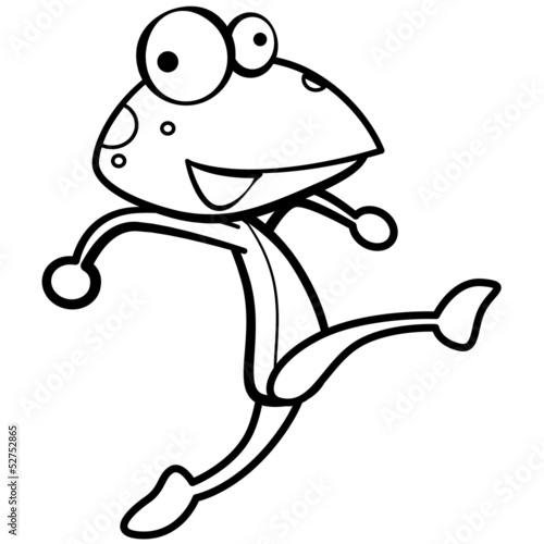 coloring humor cartoon frog running with white background