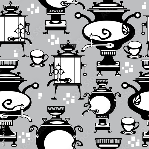 seamless illustration samovar on gray background