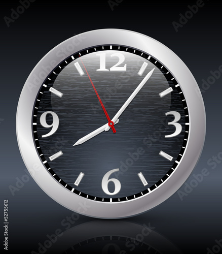 Analog clock icon on the dark background. Vector
