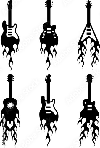 Guitars with flames silhouettes. To see the other vector guitar illustrations , please check Guitars collection.