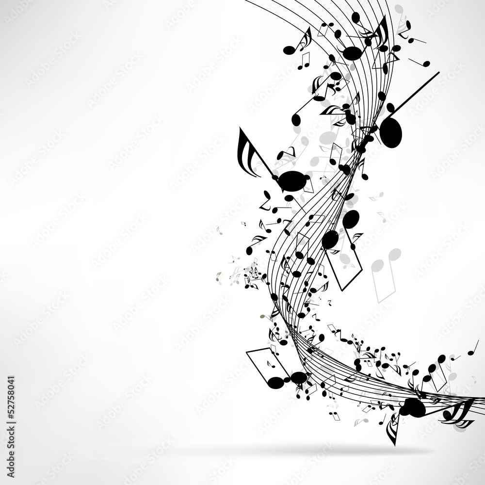 abstract musical background with notes - obrazy, fototapety, plakaty 