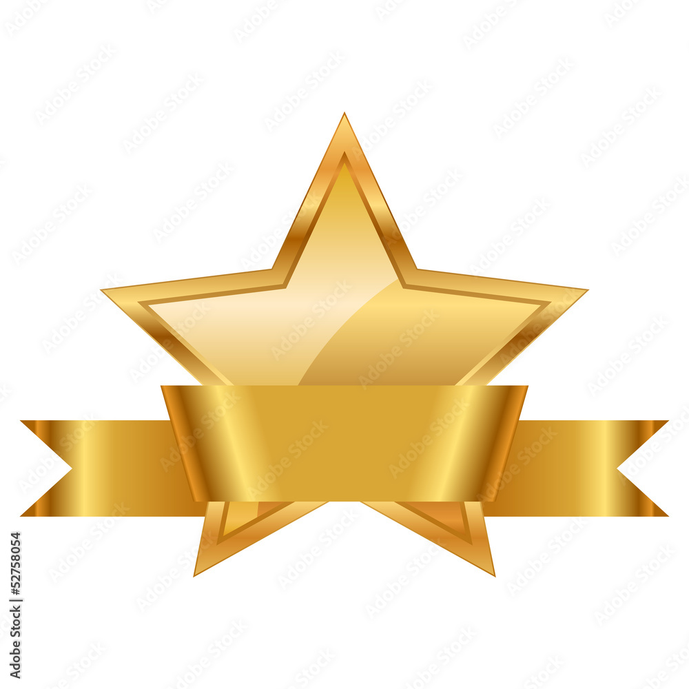 Vector illustration of gold star award with shiny ribbon Stock Vector ...