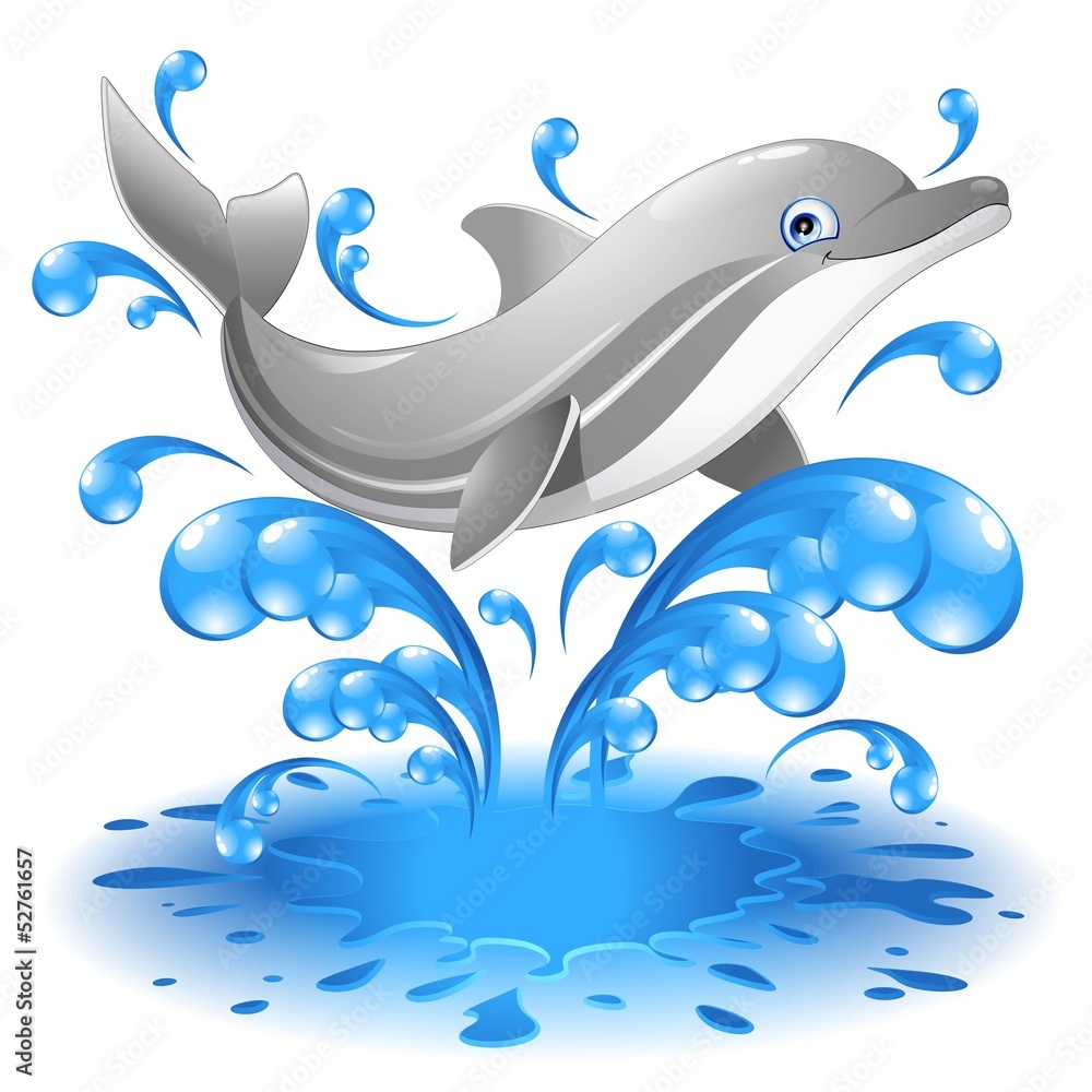 Naklejka premium Happy Jumping Dolphin Cartoon-Delfino Salta in Acqua