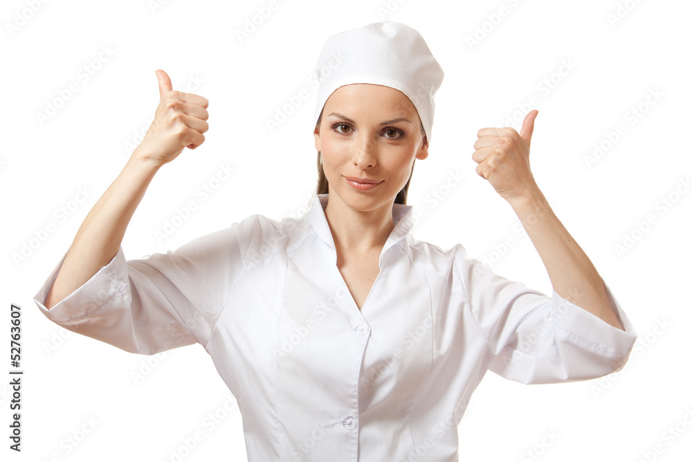doctor showing thumbs up gesture, isolated on white background doctor showing thumbs up gesture, isolated on white background