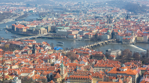 Panoramic View of Prague, Charles Bridge and Vltava