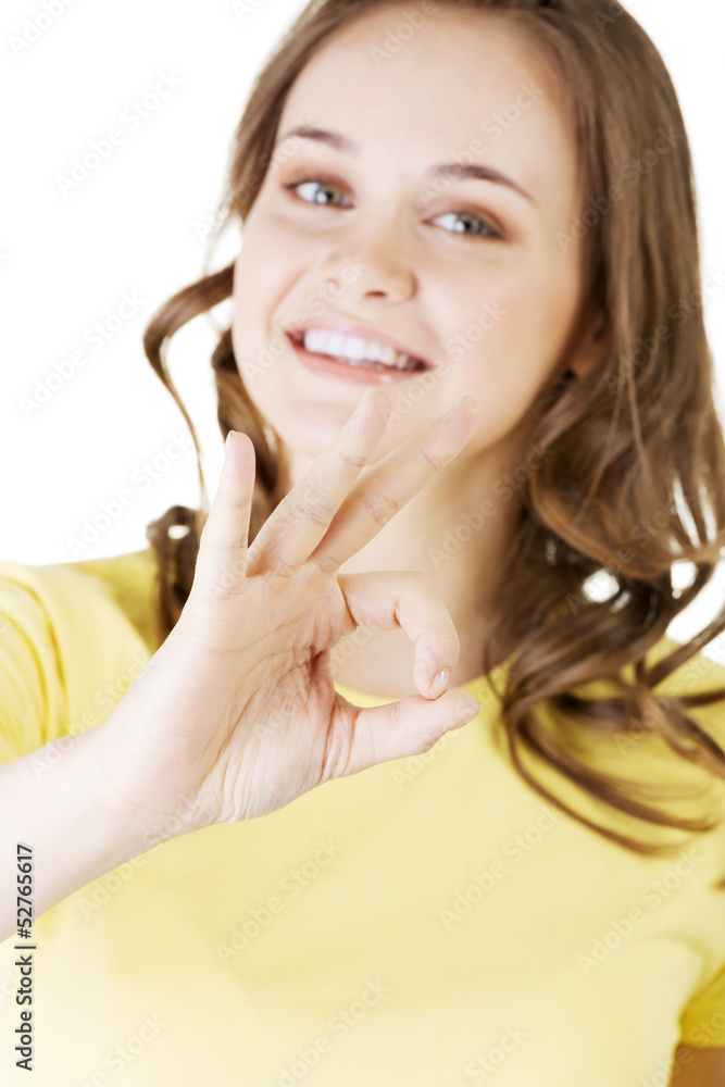 Beautiful success woman giving perfect gesture Beautiful success woman giving perfect gesture
