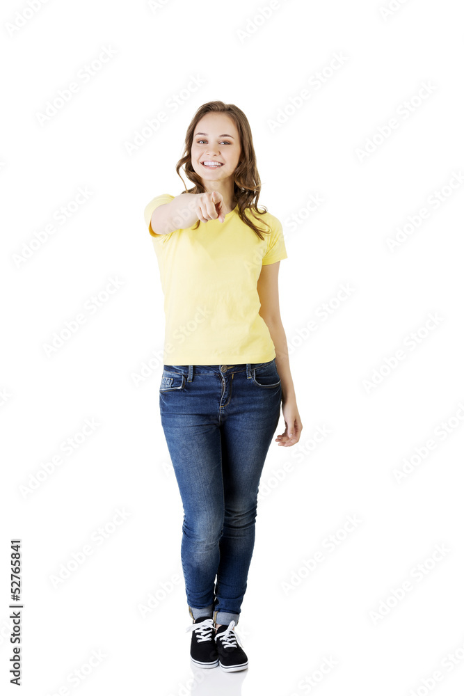 Young beautiful caucasian woman pointing on you Young beautiful caucasian woman pointing on you
