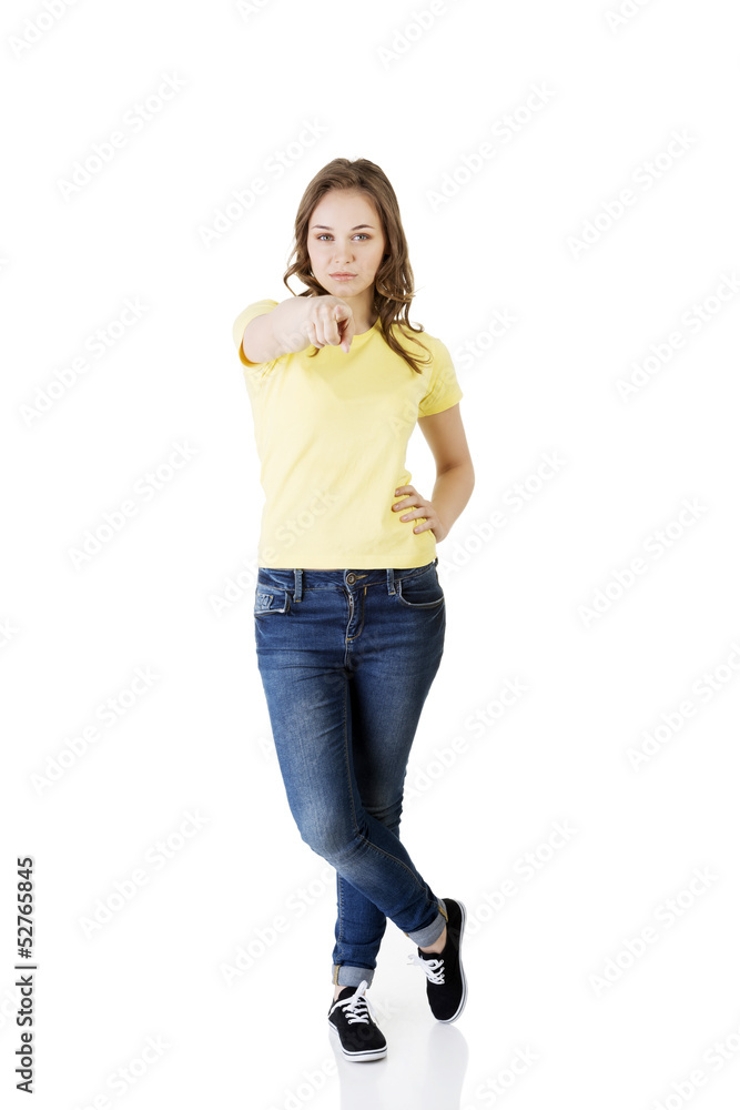 Young beautiful caucasian woman pointing on you Young beautiful caucasian woman pointing on you