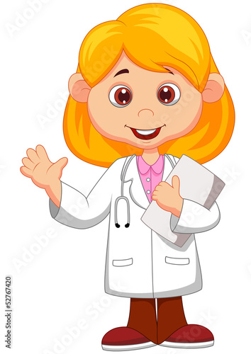 Cute little female doctor waving hand