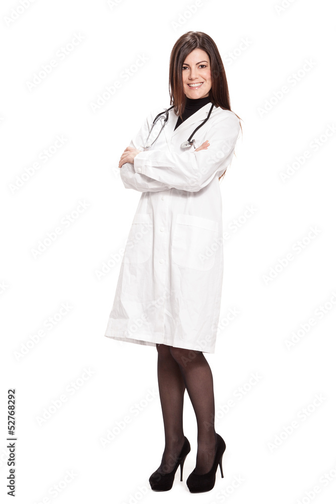 Attractive female doctor over white isolated background Attractive female doctor over white isolated background