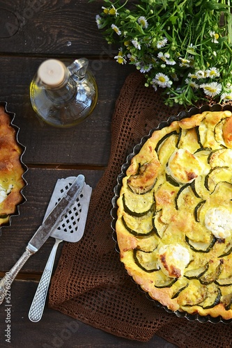 clafoutis with   zucchini and goat cheese photo