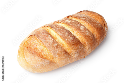 single french loaf bread isolated on white background