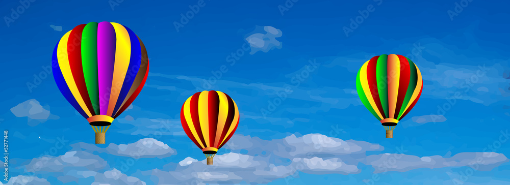 Fototapeta premium Vector hot air colorful balloon on blue sky