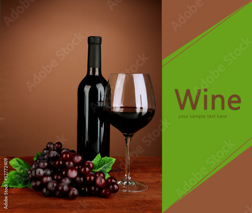 Composition of wine bottle  glass of red wine  grape
