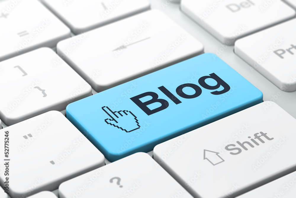 Web development concept: Mouse Cursor and Blog on computer keybo Web development concept: Mouse Cursor and Blog on computer keybo