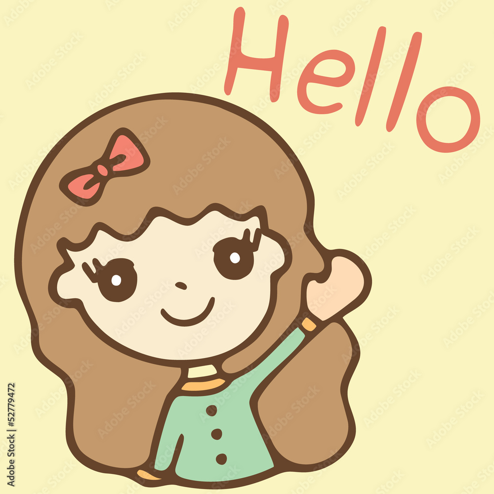 Cartoon cute girl saying hello Stock Illustration