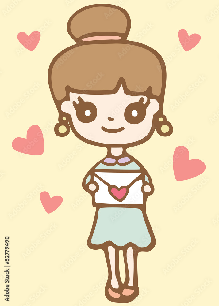 Cartoon cute girl with love letter