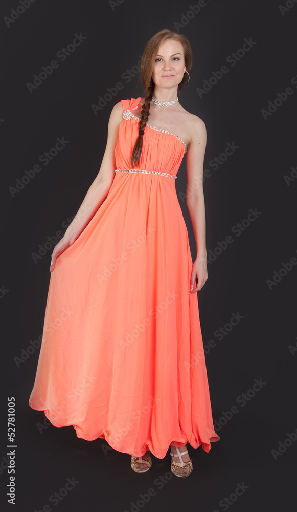 girl in elegant orange dress