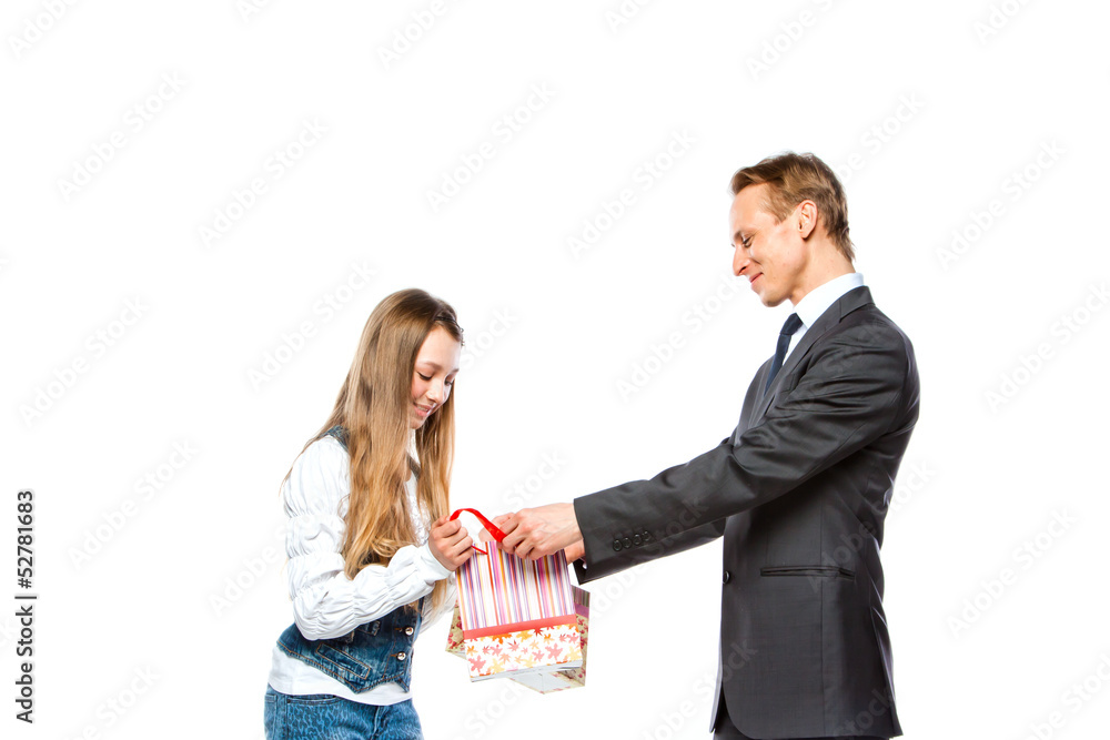 man gives a young and beautiful woman a gift man gives a young and beautiful woman a gift