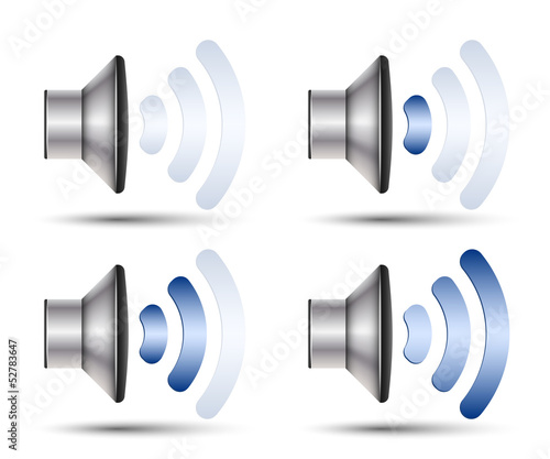 Set of speaker icons with different volume levels. Vector