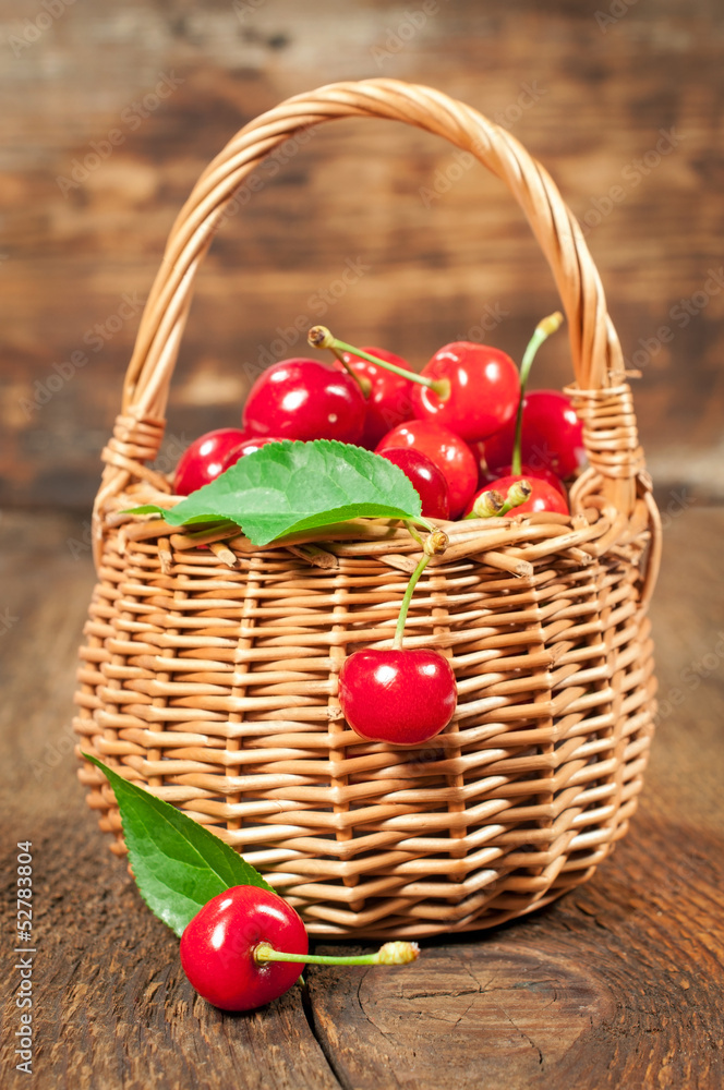 basket of ripe cherries