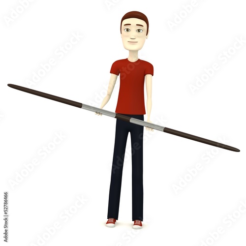 3d render of cartoon charcter with two handed spear