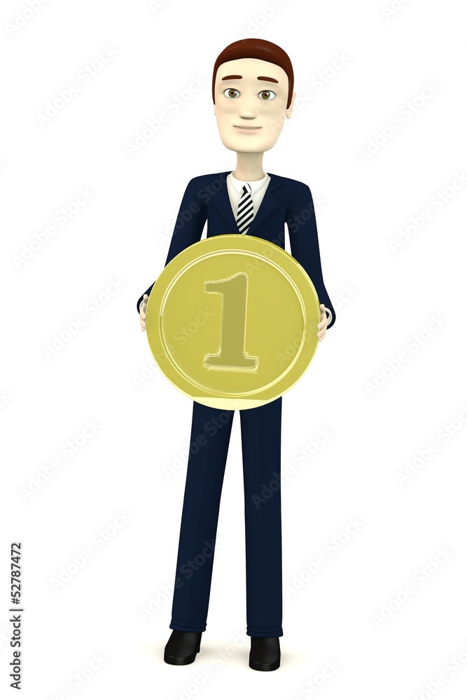 3d render of cartoon character with coin 3d render of cartoon character with coin