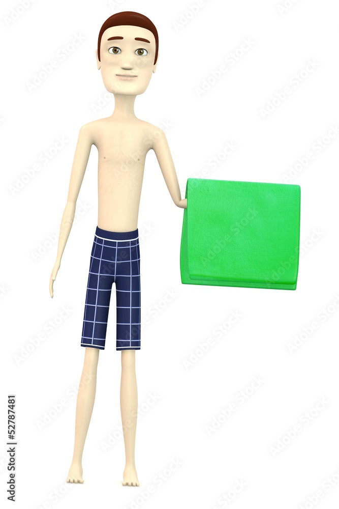3d render of cartoon character with towel