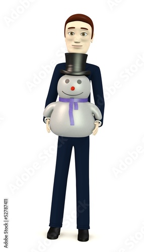 3d render of cartoon character with snowman