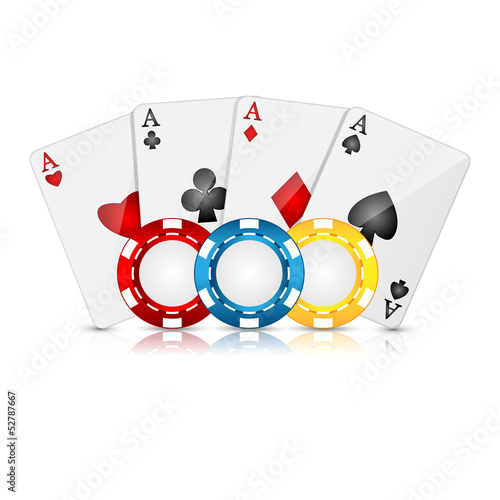 playing cards and poker chips on a white background
