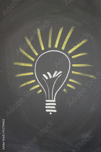 A drawing on a blackboard depicting a bright idea.