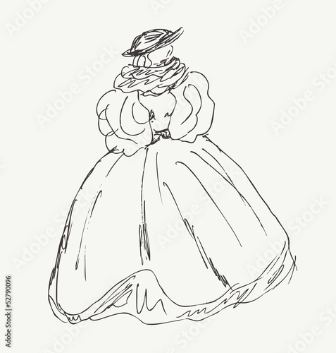 Sketch of woman in historical ball dress