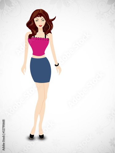 Beautiful fashionable girl on grey background.