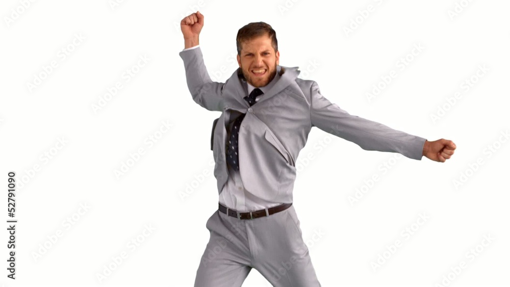 Excited businessman jumping and cheering