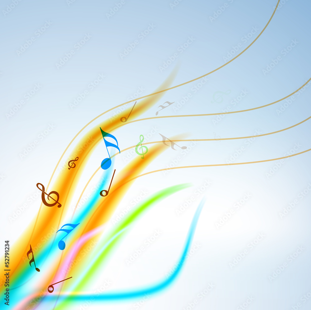 Colorful musical notes wave background. Colorful musical notes wave background.
