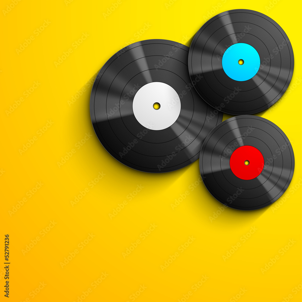 Musical concept with vinyl disc on yellow background.. Musical concept with vinyl disc on yellow background..
