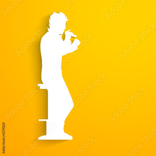 Music concept with white silhouette of a singer singing into mi