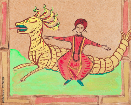 Persian prince flying on dragon photo
