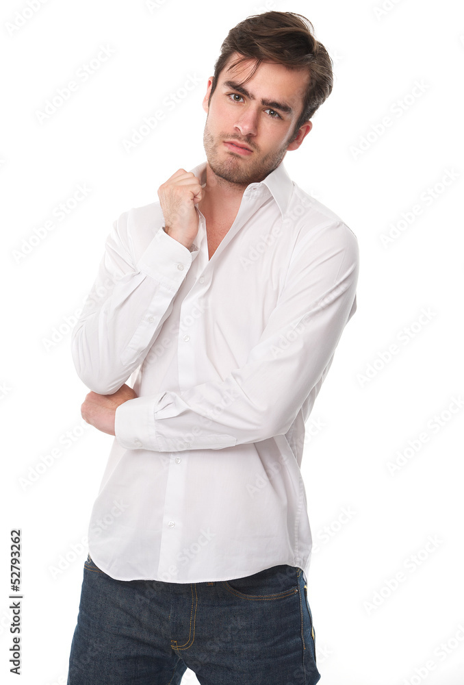 Handsome young male adult isolated on white Handsome young male adult isolated on white