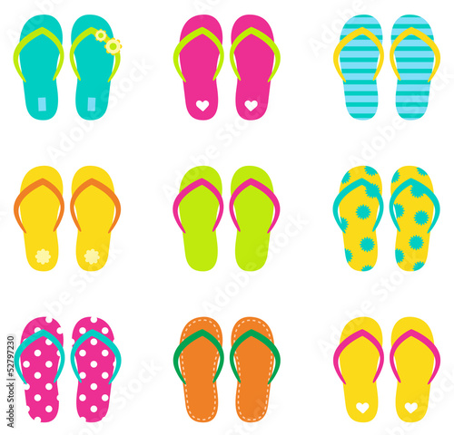 Summer flip flops set isolated on white