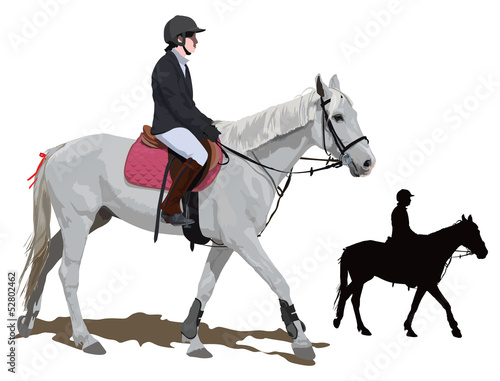 White horse and lady jockey