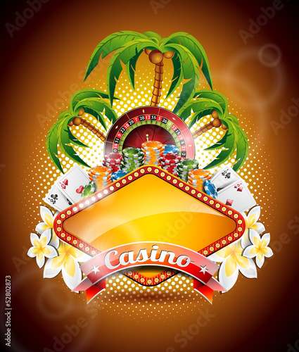 Vector illustration on a casino theme with palm trees.