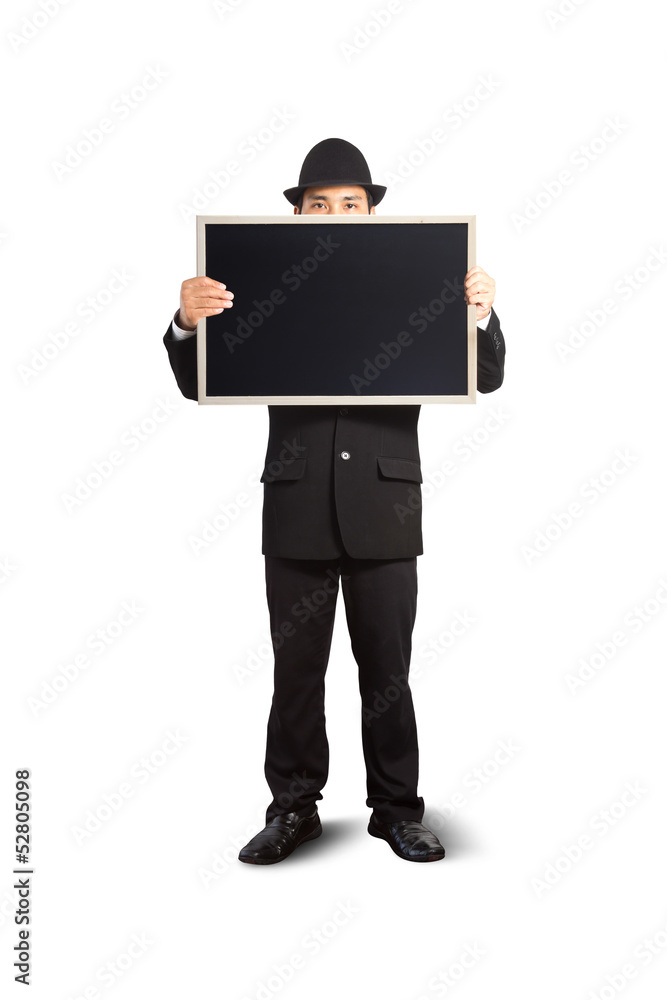 Businessman holding a blackboard. Businessman holding a blackboard.